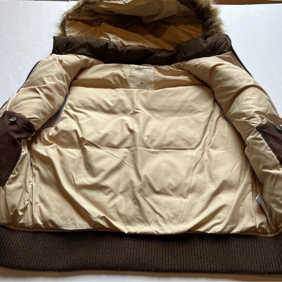 Aeropostale Women's Hooded Down Vest Brown with Fur Trimmed Hood Size XL - Picture 6 of 10
